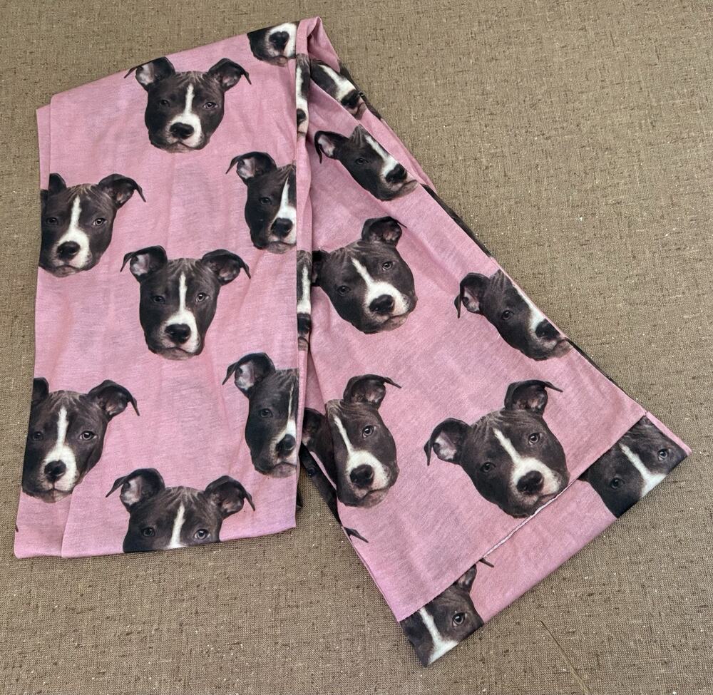 Infinity Scarf Dog Print Pit Bull Pink Background 9” Wide 37” Long